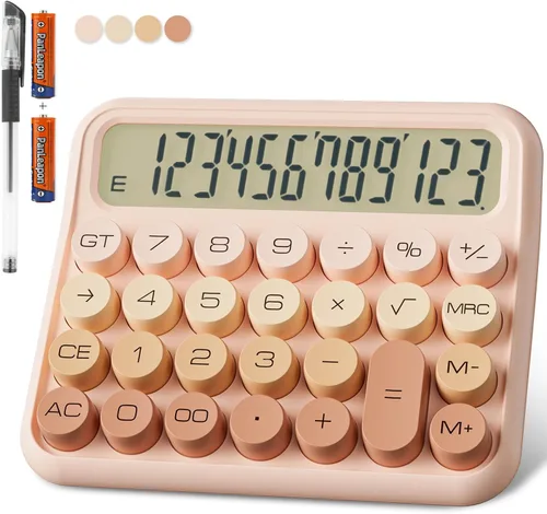 Miniatura 7 de DECKLIT Calculadora de escritorio con batería, pantalla LCD extra grande de 12 dígitos, botones grandes fáciles de presionar, pantalla de Rosa