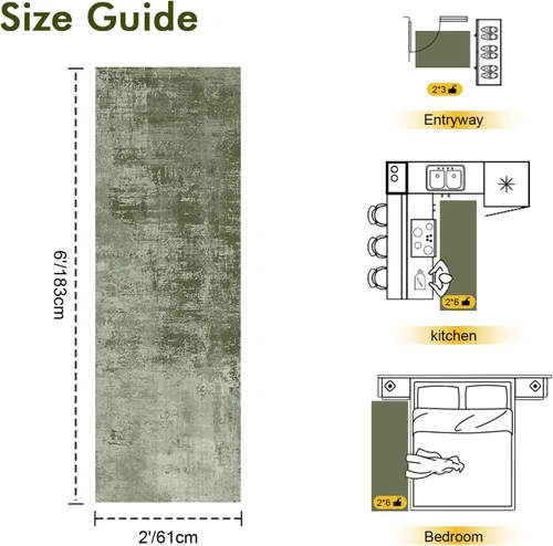Miniatura 2 de Alfombra de pasillo lavable de 2 x 6 pies, antideslizante, de pelo bajo, alfombra de área de cocina, alfombra suave y larga para entrada, alfombra