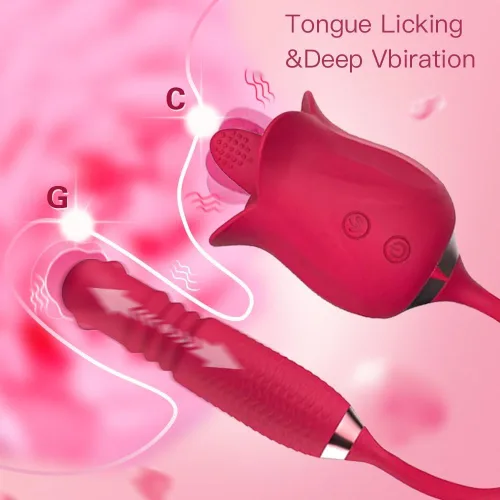 Miniatura 4 de Juguete sexual de rosas para mujeres, estimulador sexual de rosas 3 en 1 para mujeres, 10 lenguas lamiendo y 10 telescópicas y vibrador de rotación