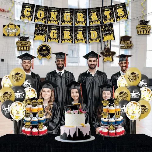 Miniatura 4 de KatchOn, Cartel de graduación de felicitaciones negras y doradas – Paquete de 37 Cartel de graduación de felicitaciones para decoraciones