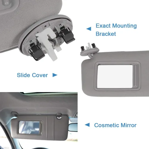 Miniatura 3 de ECCPP Parasol gris para el lado izquierdo del conductor para Toyota Camry Sedan de 4 puertas con luz de tocador para Toyota Camry Sedan de 4 puertas