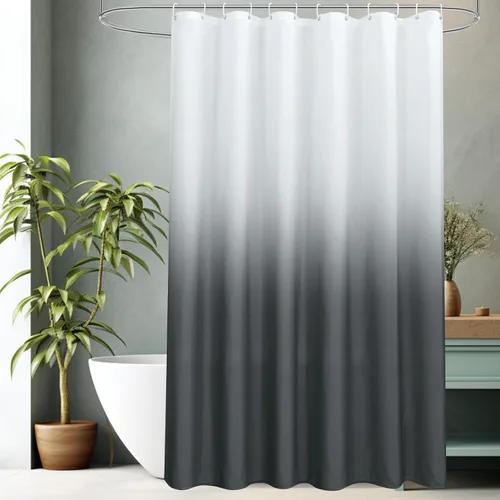 Miniatura 13 de AooHome Cortina de ducha estrecha de tela, juego de cortinas de ducha de tela azul degradado, cortina de ducha de tela lavable azul y blanca
