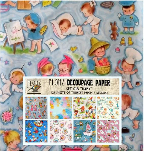 Decoupage - Paquete de papel (24 hojas de 6 x 6 pulgadas) para recién nacido, FLONZ, papel de estilo vintage para decoupage y manualidades Uno