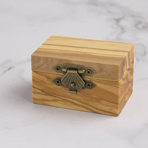 Miniatura 3 de Caja de anillo de compromiso de madera rústica Caja de anillo de madera maciza de olivo para almacenamiento de anillos de boda de propuesta