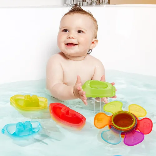 Miniatura 2 de Juguetes de baño para bebés de 1 a 3 años, 11 unidades, juguetes de baño sin moho para niños pequeños de 2 a 4 años con coloridos barcos flotantes