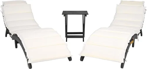 Miniatura 9 de SAFAVIEH Outdoor Collection Pacifica PAT7020E - Juego de tumbona de 3 piezas con cojín de madera maciza/beige gris Gris/Beige