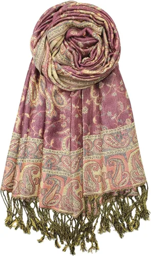 Miniatura 7 de Achillea Bufanda suave y sedosa reversible con flecos y estampado de cachemira