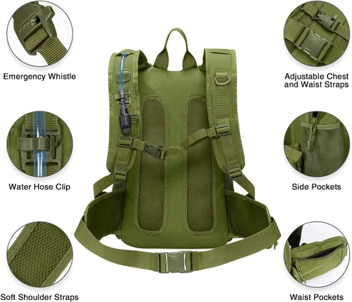 Miniatura 7 de CVLIFE Mochila táctica de hidratación con vejiga de agua de TPU de 3 L, mochila de senderismo de 22 L para hombres y mujeres, mochila de agua Molle