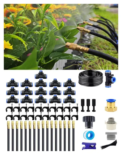 Miniatura 10 de Sistema de riego por goteo, sistema automático de riego de jardín, kit de rociador ajustable de 360°, fácil instalación sin herramientas, riego