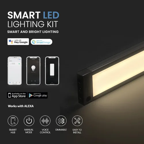 Miniatura 2 de EShine Paquete de 3 luces LED regulables inteligentes negras de 7 pulgadas para debajo del gabinete, compatible con Alexa, Google, blanco cálido