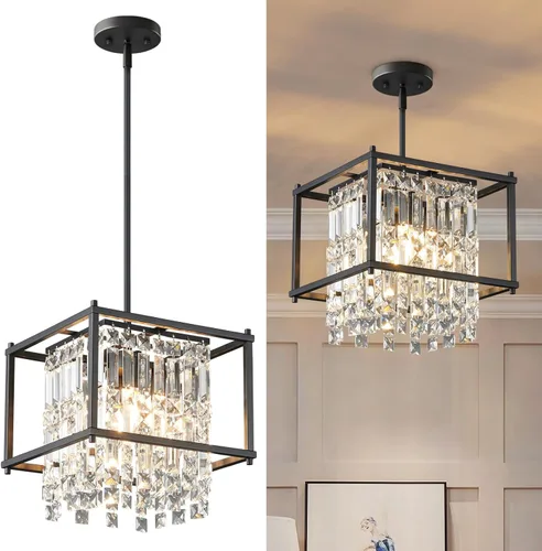 Miniatura 13 de LMQNINE Candelabro Moderno para Vestíbulo, Candelabro de Cristal Dorado Lámpara Colgante de Entrada, Candelabros Redondos de Altura Ajustable