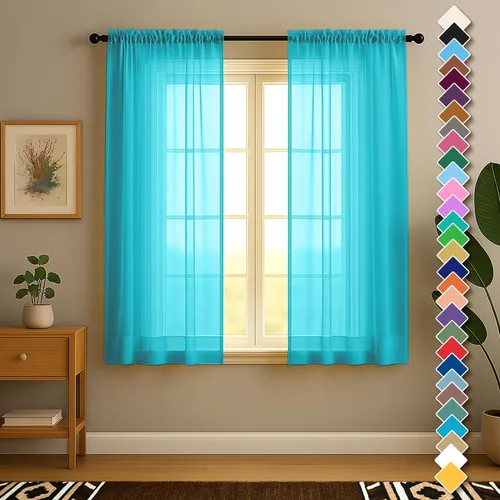 Miniatura 44 de YHSF Cortinas traslúcidas – Juego de 2 paneles para decoración del hogar – Elegantes cortinas de gasa sólida con bolsillo para barra