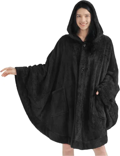 Miniatura 8 de PAVILIA Angel Wrap Hooded Blanket Poncho, Wearable Blanket Throw Wrap Poncho for Women Adult, Cozy Fluffy Sherpa Shawl Cape