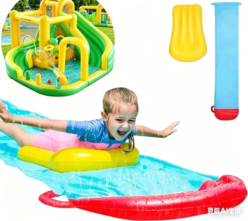 ELEMARA Tobogán acuático inflable para patio trasero, sistema avanzado de rociadores de 19.1 pies para piscina y bodyboard de 24.8 pulgadas, parque