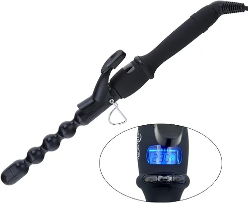 Miniatura 3 de Rizador de pelo ondulado de 3 barriles, rizador de cerámica con control de temperatura LCD, rizador de cabello, rizador de huevos, para cabello Verde