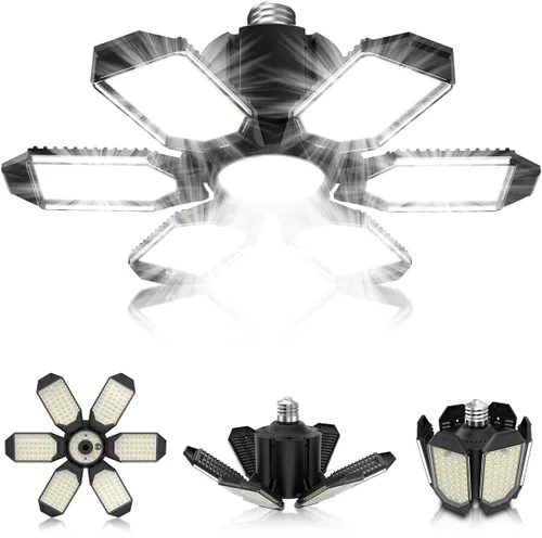 Miniatura 18 de Luz LED de garaje – Bombilla de garaje de 160 W, 64000 lúmenes, 6500 K, iluminación de garaje súper brillante con 6 paneles deformables, luces