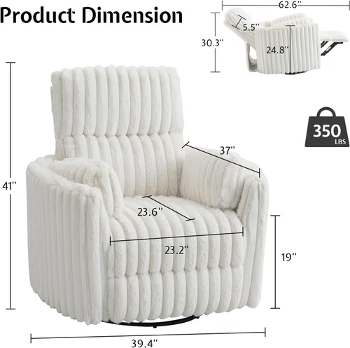 Miniatura 2 de Jocisland Silla Mecedora Eléctrica para Guardería, Sillas Reclinables Giratorias de Gran Tamaño para Adultos con 2 Almohadas, USB y Tipo-C, Cómodo