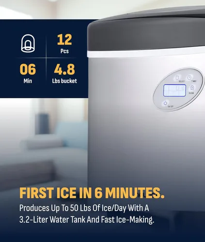 Miniatura 7 de NewAir Máquina de hielo de encimera de 50 lb. Máquina de hielo portátil tipo bala 12 cubos en 7 minutos, 3 tamaños de hielo Acero inoxidable