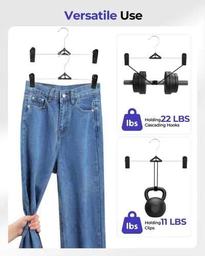 Miniatura 4 de NORTHERN BROTHERS Perchas para pantalones con clips, paquete de 30 unidades, color negro, apilables, ahorro de espacio, antideslizantes, ajustables
