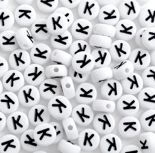 Miniatura 20 de 100 cuentas de letras acrílicas del alfabeto para hacer joyas, cuentas redondas blancas de la letra R para hacer pulseras, collares, llaveros, 0Flat