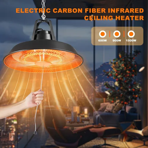 Miniatura 2 de Calentador eléctrico para patio al aire libre, 1500 W, calentadores montados en el techo, infrarrojos de carbono colgantes 600 W, 900 W, 1500 W