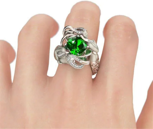Miniatura 3 de Jeulia - Anillo de sirena con corte de cojín verde para mujer, novia, esposa, regalo de cumpleaños con caja de joyería