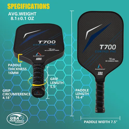 Miniatura 5 de Paleta de pickleball, palas de pickleball, superficie de pala de fibra de carbono cruda 3K con gran grano y giro, raqueta de pickleball T700