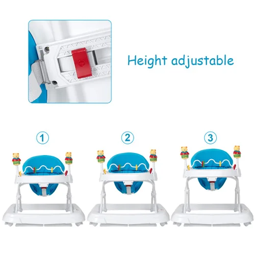 Miniatura 3 de HONEY JOY Andador de bebé, juguete plegable para empujar sentado y caminar detrás con ruedas, piano interactivo y pedantes, altura y velocidad Azul