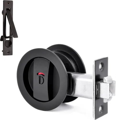 Miniatura 13 de Dontay Cerradura de indicadores codificados por color para puerta de bolsillo, cerradura de manijas de privacidad (cama/baño), fondo de 2-3/8 Negro