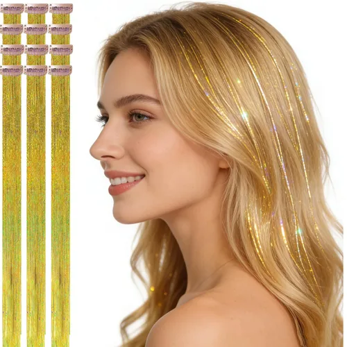Miniatura 16 de Celinebella 6 extensiones de cabello con clip de mezcla de color rojo, plateado y azul, 6 unidades, resistentes al calor, para mujeres, 17-Azul