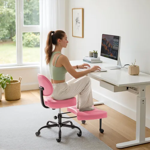 Miniatura 12 de Furmax Silla de oficina ergonómica con patas cruzadas con ruedas, silla de escritorio giratoria de 360° con altura ajustable y reposapiés para TDAH