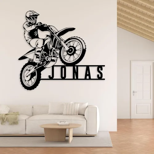 Miniatura 3 de Arte de pared de metal personalizado para motocicleta con luz LED, regalos para el día del padre, regalos de moto de cross para niños y hombres