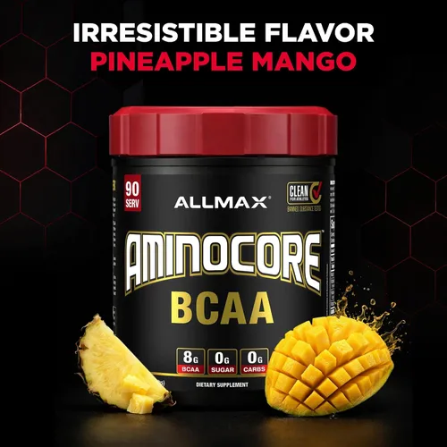 Miniatura 6 de ALLMAX Nutrition AMINOCORE BCAA en polvo, 0.29oz de aminoácidos, bebida de recuperación intra y después del entrenamiento, sin gluten, frambuesa