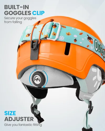 Miniatura 4 de OutdoorMaster - Juego de casco y gafas de esquí para niños, casco de snowboard, carcasa de PC duradera y espuma EPS, casco de nieve con 12 Naranja