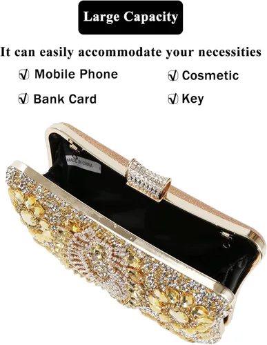 Miniatura 3 de COAIMANEY Bolso de mano de lentejuelas brillantes con diamantes de imitación para mujer, bolso de mano de noche, bolso de hombro para boda, fiesta