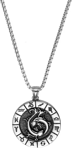 Collar unisex de acero inoxidable con colgante de 12 constelaciones del zodiaco para hombres y mujeres Piscis-plata (con cadena)