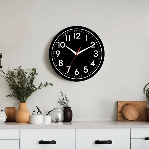 Miniatura 5 de DAXSMY - Reloj de pared negro de 10 pulgadas, funciona con pilas, simple, silencioso, sin tictac, analógico, decorativo para cocina, baño