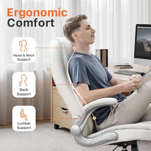 Miniatura 3 de NEO CHAIR Escritorio de oficina para videojuegos, computadora, silla ergonómica ejecutiva de respaldo alto, brazos abatibles, altura ajustable