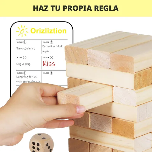 Miniatura 4 de Juego de Torre Tambaleante, Juegos al Aire Libre para Adultos y Niños, Más de 3.3 Pies, 60 Piezas Premium de Juegos de Apilamiento de Madera
