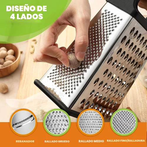 Miniatura 6 de Spring Chef Rallador Profesional de Queso - Acero Inoxidable, Tamaño XL, 4 Lados - Rallador de Caja Perfecto para Queso Parmesano, Verduras, Negro