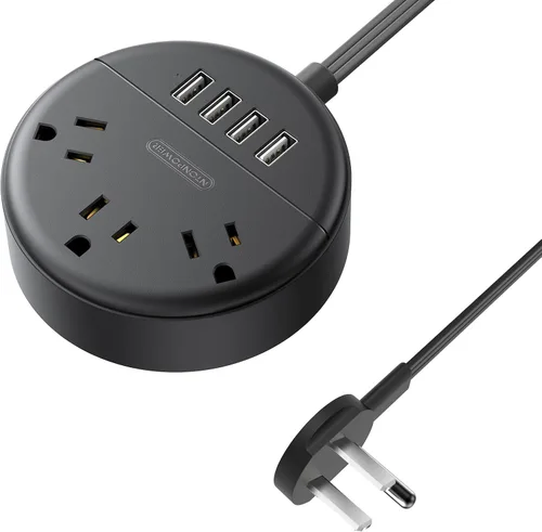 NTONPOWER - Tira de alimentación de enchufe plano, cable de extensión plano ultrafino de 5 pies, 3 tomas de corriente y 4 puertos USB, montaje en