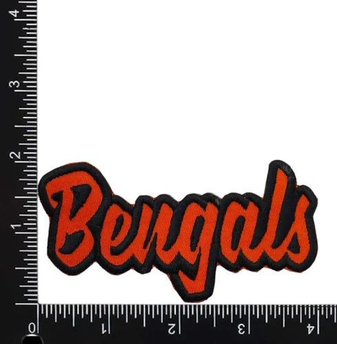Miniatura 2 de Bengals, espíritu escolar, bordado, parche para planchar (2 x 4 pulgadas) (sarga naranja/contorno negro)