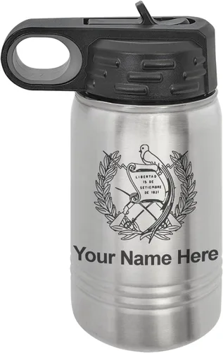 Miniatura 41 de LaserGram Botella de agua personalizada, bandera de Guatemala, acero inoxidable de doble pared aislada al vacío con popote superior, regalo grabado