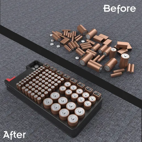 Miniatura 8 de Estuche organizador de almacenamiento de baterías con probador digital, capacidad para 136 baterías AAA AA C D 9V y de botón, diseño compacto