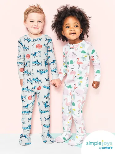 Miniatura 4 de Simple Joys by Carter's - Pijama de algodón con pies ajustados para niños pequeños y bebés, paquete de 3