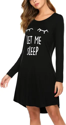 Miniatura 4 de HOTOUCH Camisón de manga larga para mujer, con estampado lindo, suave, hasta la rodilla, pijama para dormir