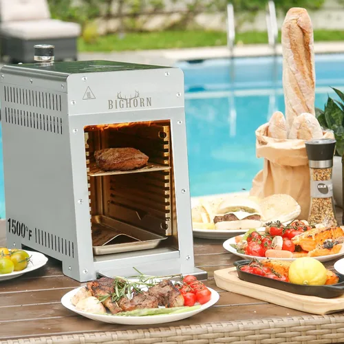 Miniatura 6 de BIG HORN OUTDOORS Parrilla de propano a gas infrarroja portátil, de acero inoxidable de 1500 grados, parrilla de mesa de cocción rápida para carne