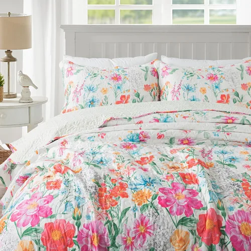Miniatura 44 de Travan Juego de Edredón de 3 Piezas Tamaño King Colcha Acolchada Ligera Juego de Cubrecama Reversible con Estampado Floral Juego de Ropa de Cama