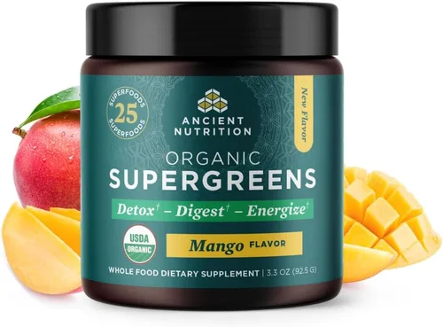 Miniatura 9 de Ancient Nutrition Polvo de SuperVerdes con probióticos, verduras verdes de sabor a bayas orgánicas, hecho de frutas reales, verduras y hierbas