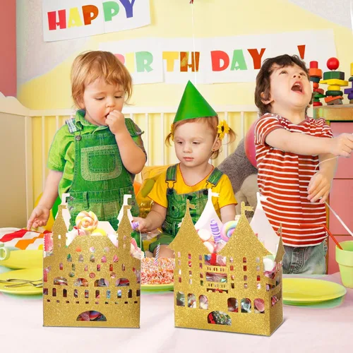 Miniatura 5 de Caja dorada de castillo de princesa de 24 piezas, decoración de fiesta de cumpleaños de princesa, centro de mesa de castillo dorado, suministros